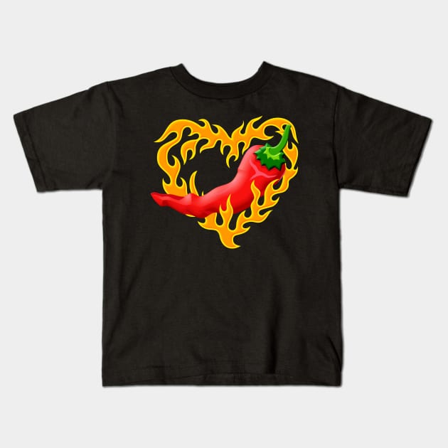 Chili Pepper with Flame Heart Kids T-Shirt by sifis